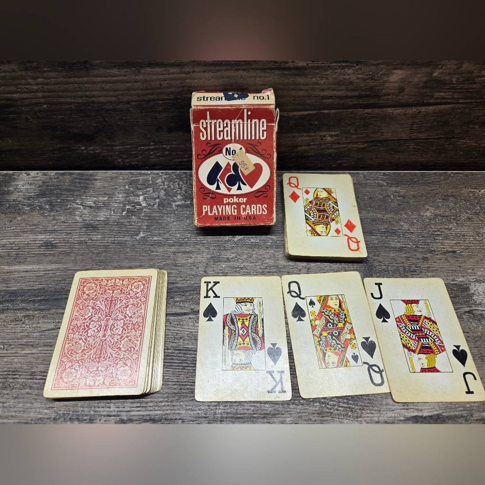 Vtg Streamline No. 1 Poker Playing Cards Red Box Arrco Chicago Complete Deck Set